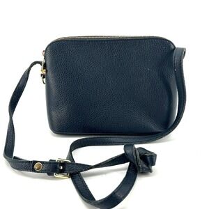 Genuine Pebbled Leather Crossbody Bag Made in Italy Small Dark Blue Navy Purse